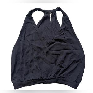 Free People Drapey Dreams Tank Surplice Neckline Sleeveless Top Size Large Black